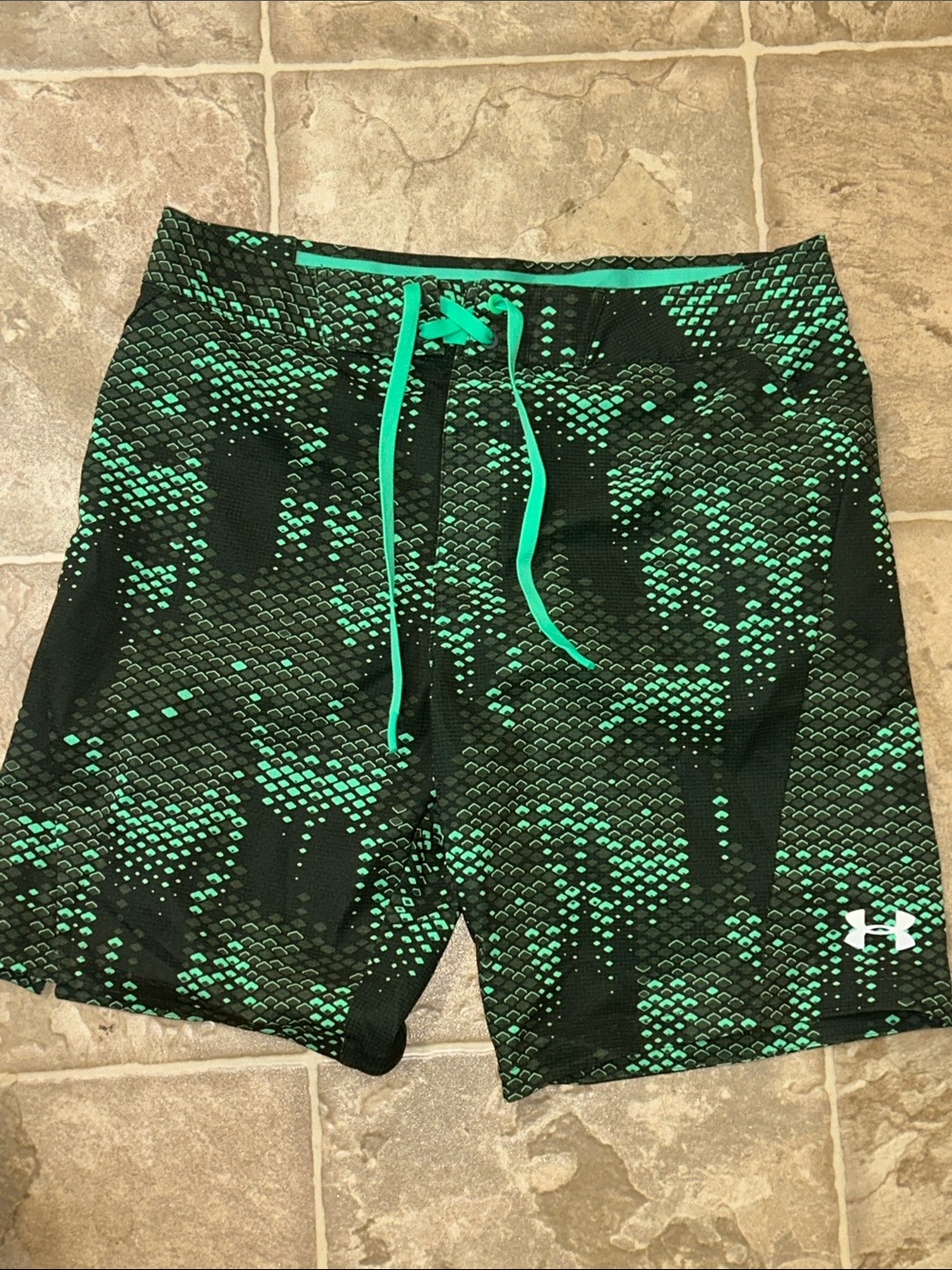 Under Armour Black with Green Pixel-Print Training Shorts
